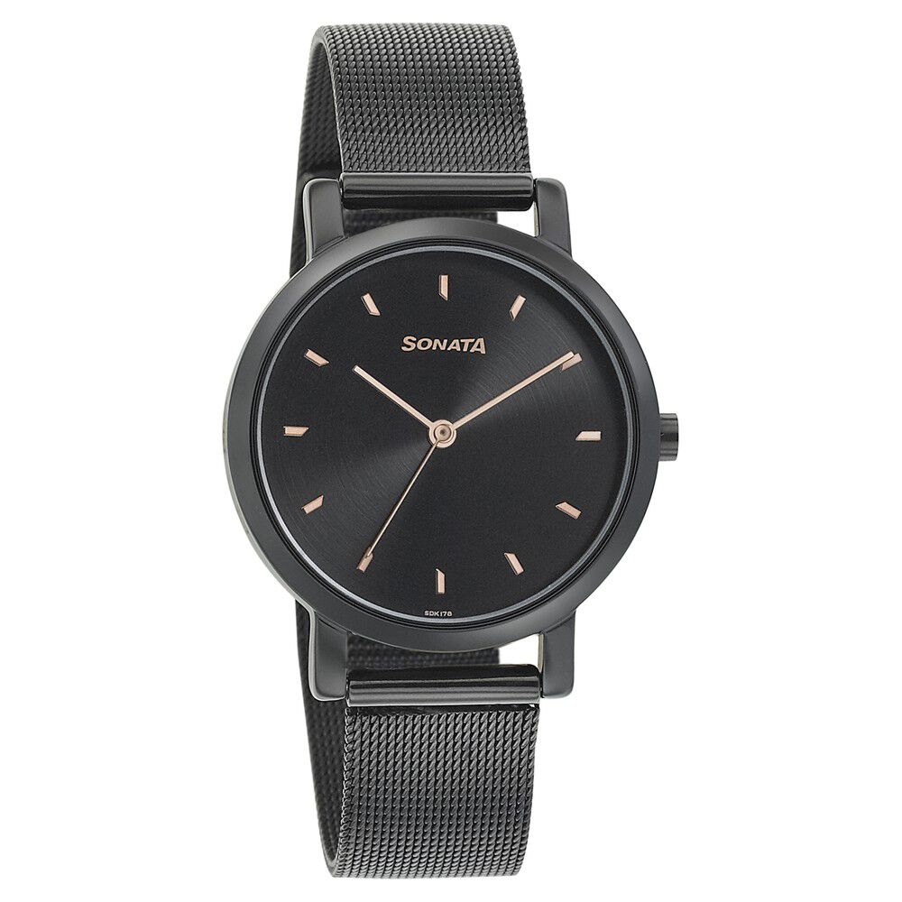 Sonata Analog Black Dial, Leather Strap Watch For Men, 7128NL01