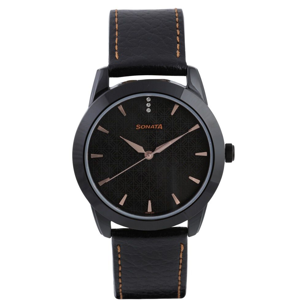 SONATA Beyond Gold Black Dial Metal Strap Watch – GHADIWALE