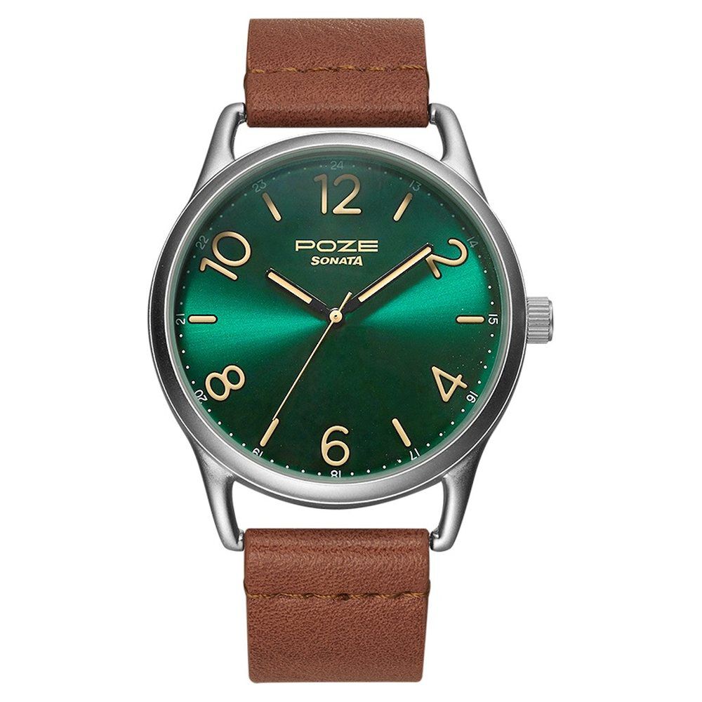 Men's Stainless Steel Quartz Watch with Green Goldstone Glass Dial & L