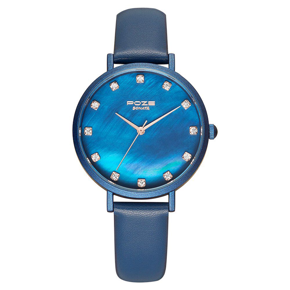 Skagen Women's Oversized Round Blue Copper Watch, Jeweled Mother of Pe - I  Like Mikes Mid Century Modern