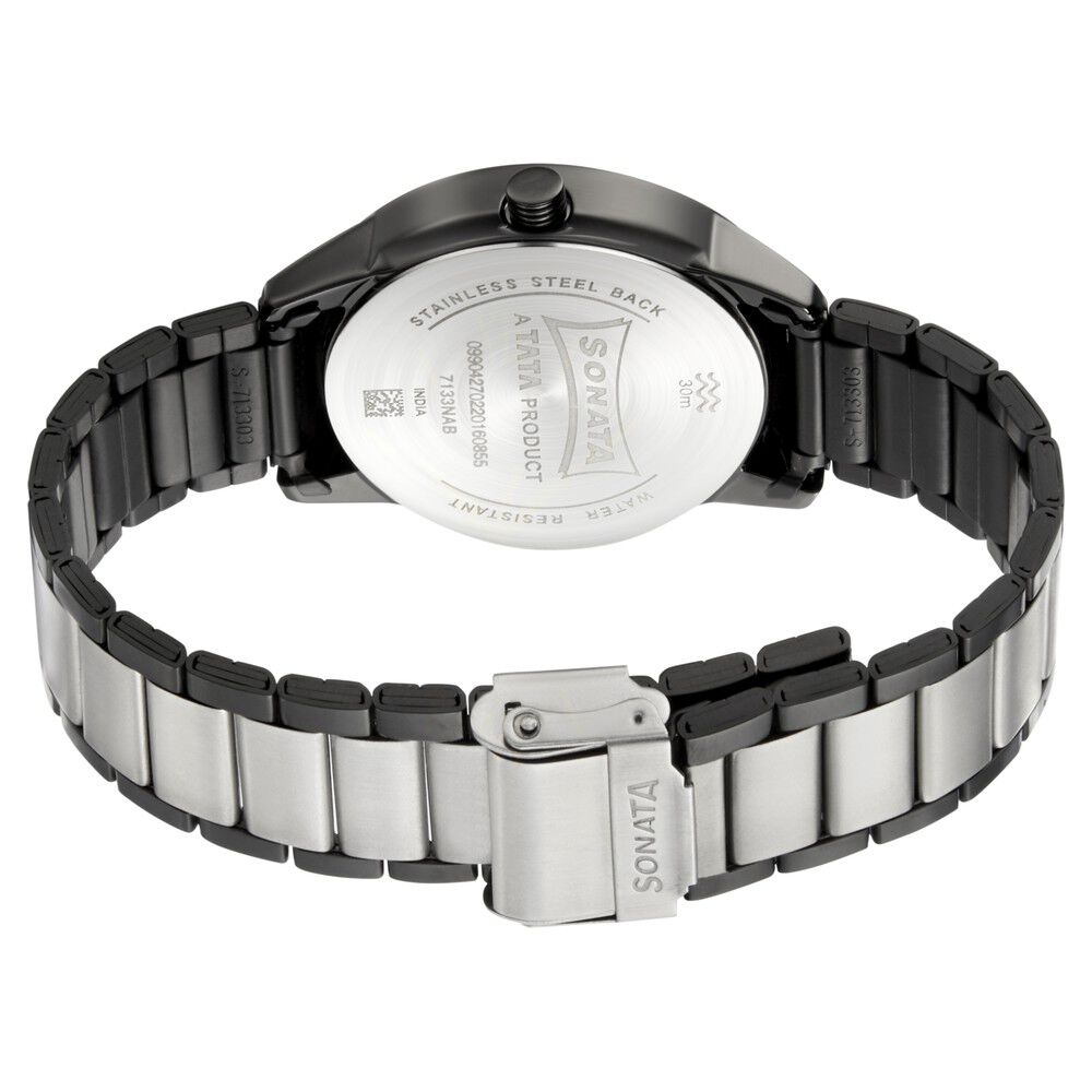 Sonata Quartz Analog Black Dial Stainless Steel Strap Watch for Men