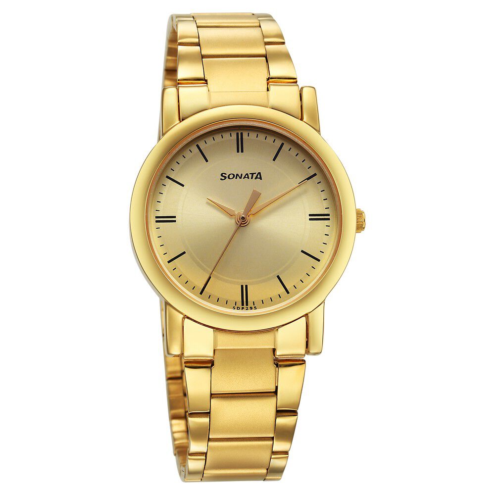 Buy Sonata Silver Dial Golden Metal Strap Watch Online