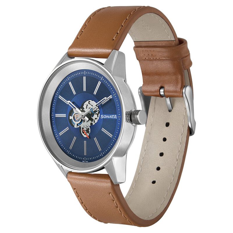 Titan Quartz Multifunction Blue Dial Leather Strap Watch for Men