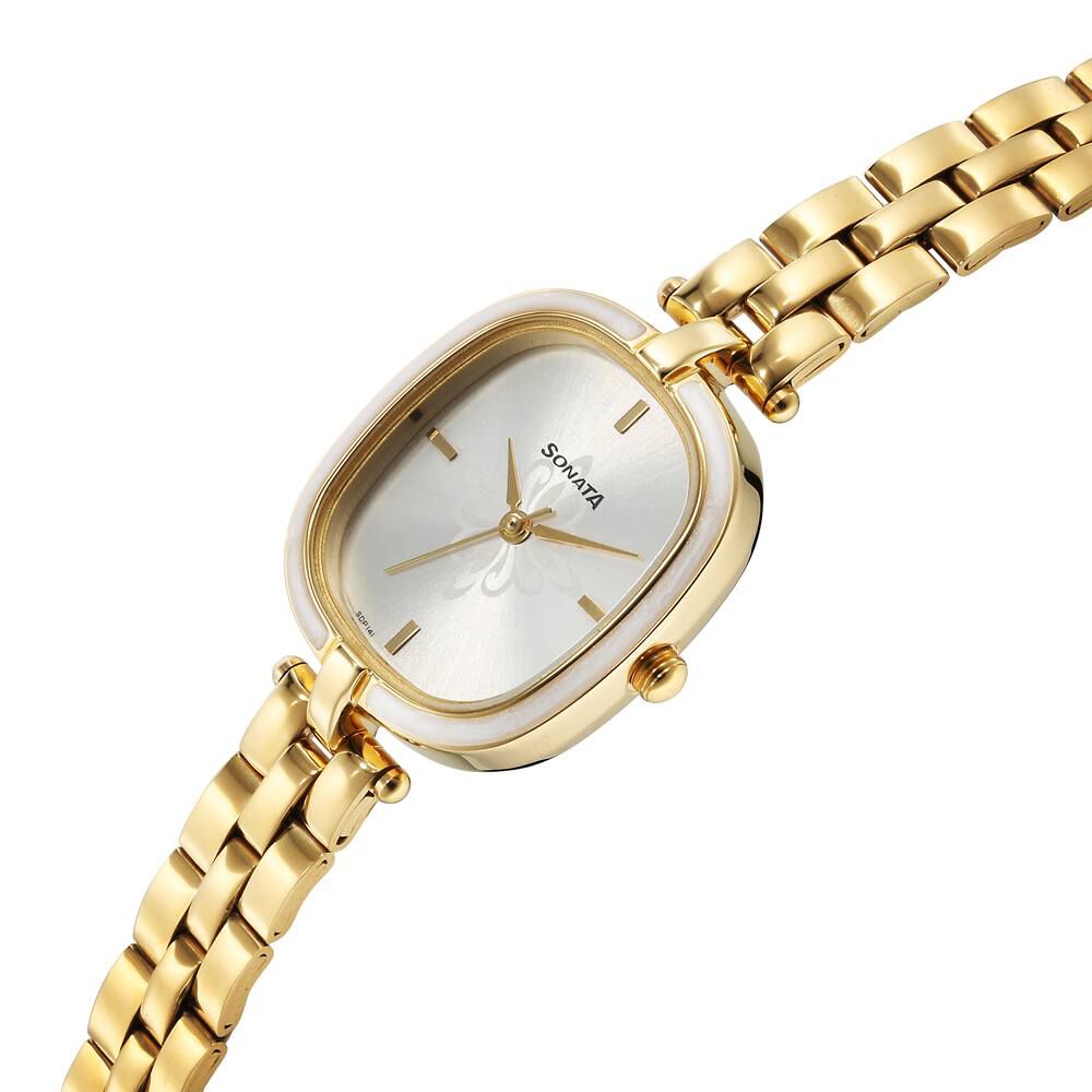 Buy Sonata Champagne Dial Golden Metal Strap Watch - NM8063YM04 online