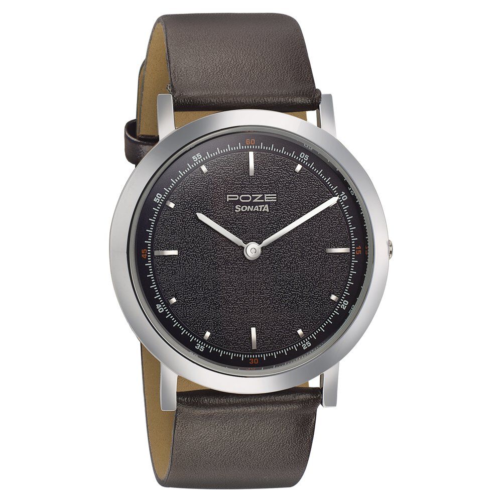 Buy Sonata Beyond Gold Grey Dial Leather Strap Watch Online