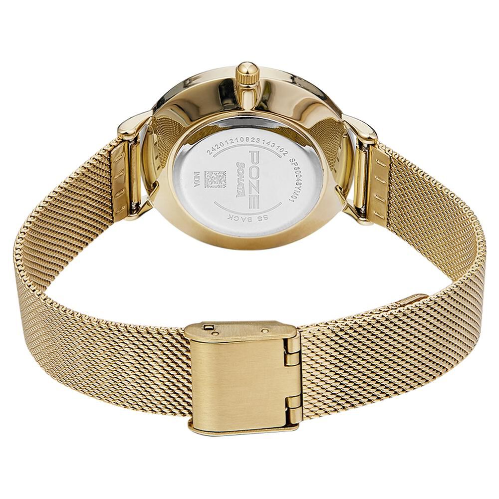 Poze by Sonata Quartz Analog Golden Dial Stainless Steel Strap Watch for  Women