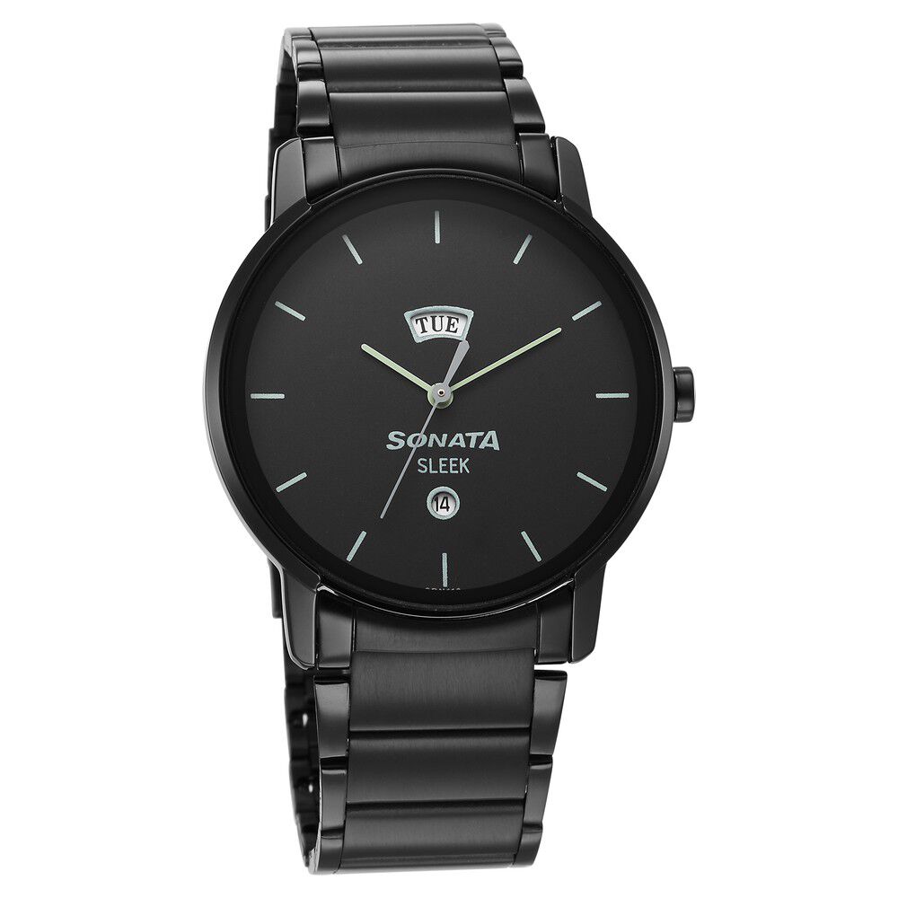 Buy Online Sonata Quartz Analog with Date Black Dial Leather Strap Watch  for Men - nr7131nl01 | Titan