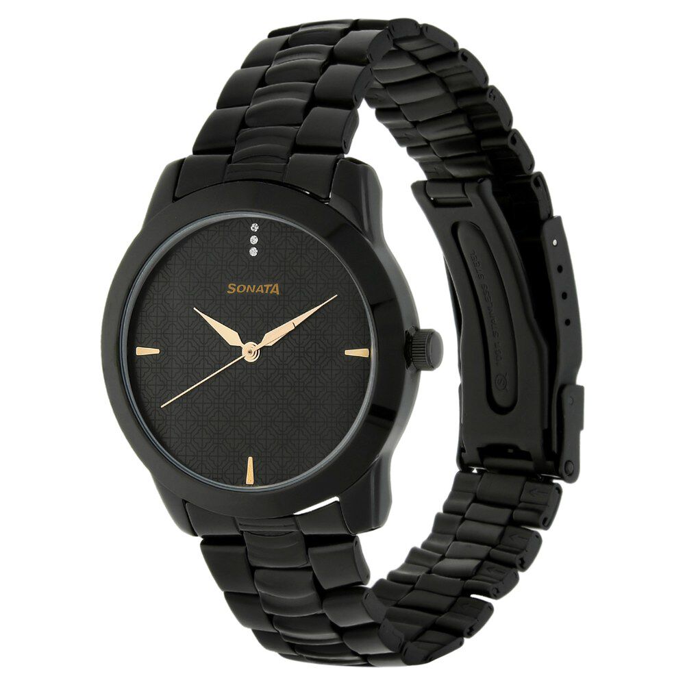 Sonata black 2025 metal watch