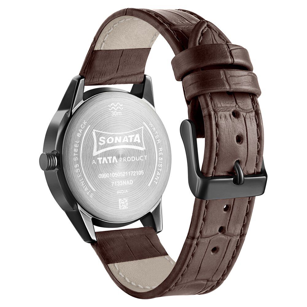 Sonata Essentials Grey Dial Leather Strap Watch for Women