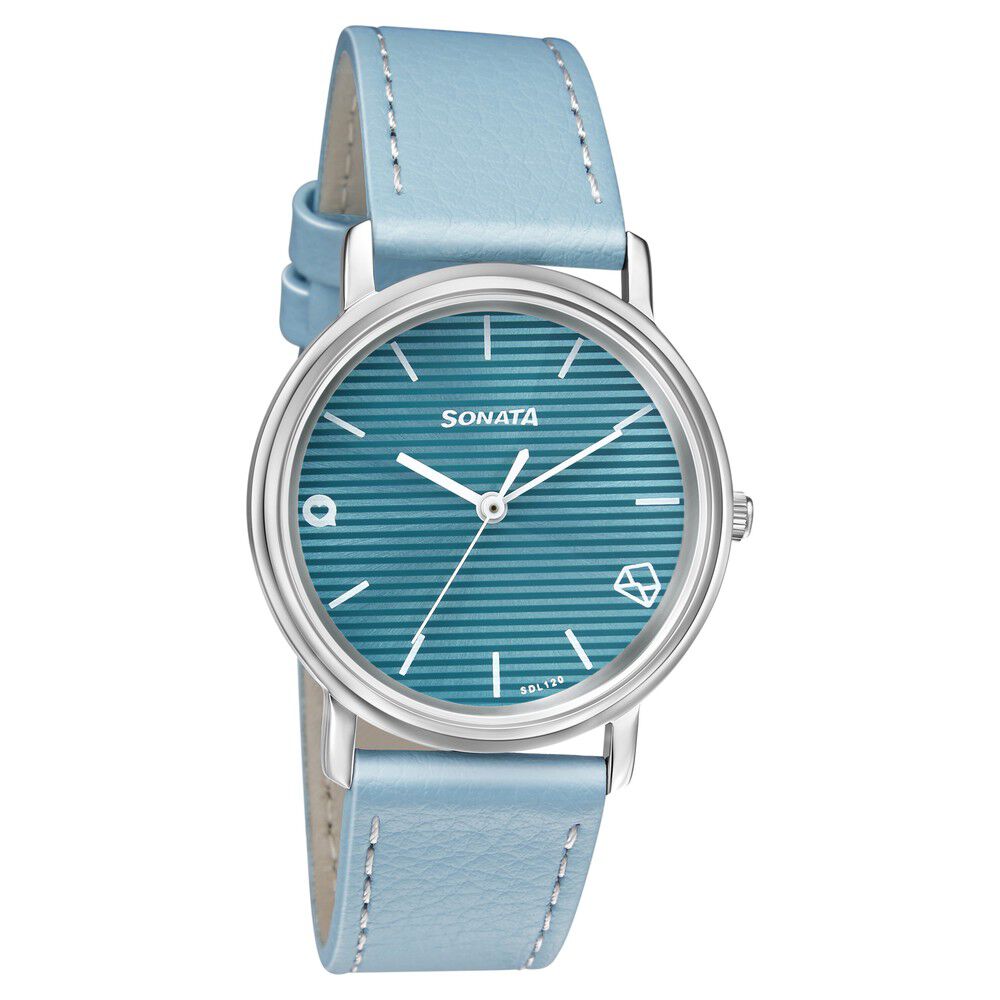 Buy Online Sonata Play Blue Dial Women Watch With Leather Strap - 8164sl09  | Titan