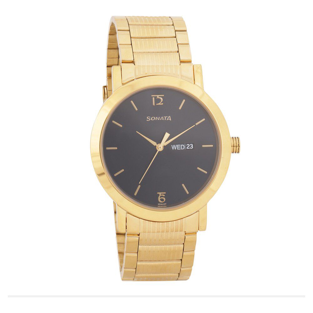 Buy Sonata Watch Golden Dial Rectangular Case Stainless Steel Watch: A  Timeless Elegance (Sonata-7007)