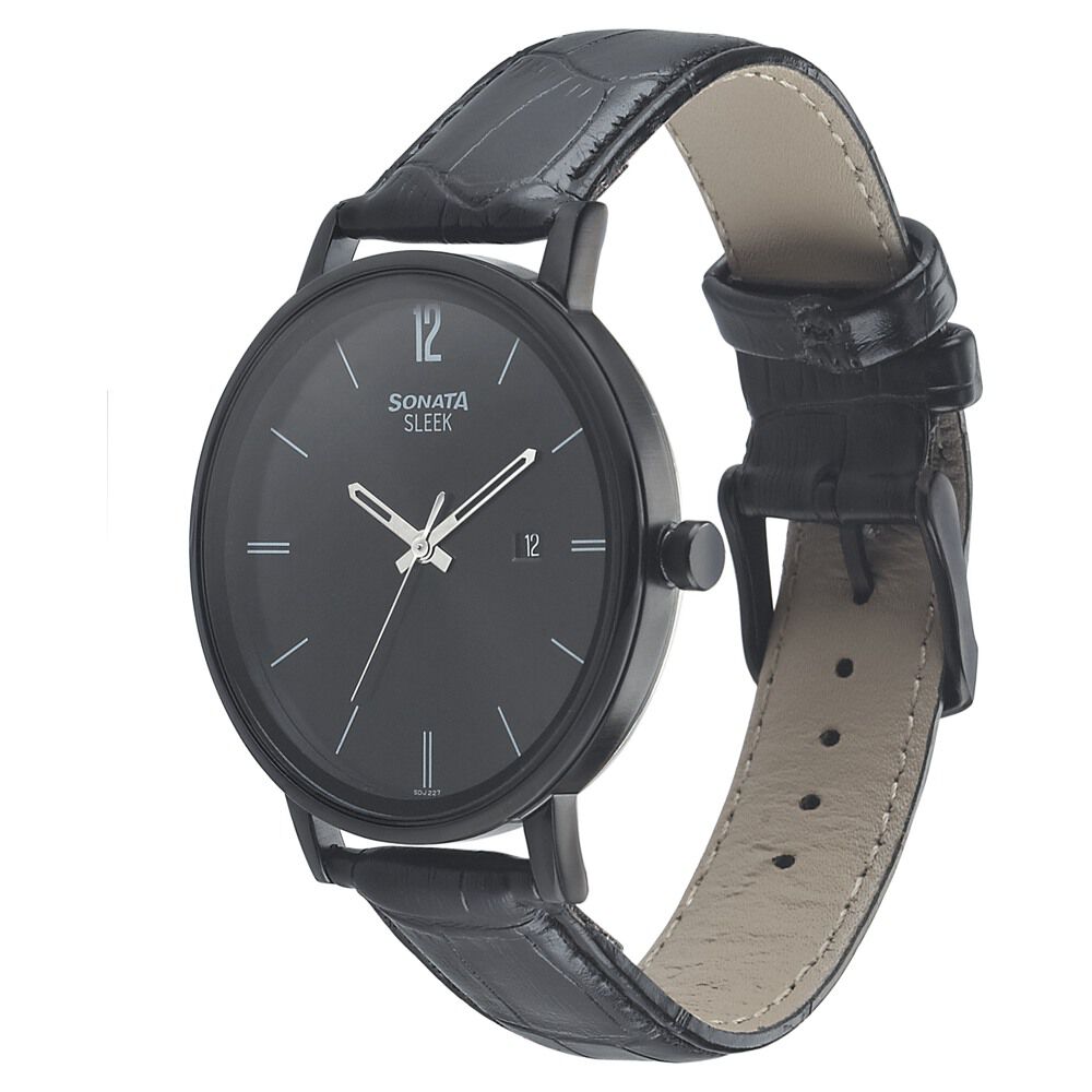 Buy Hmt Fashion Black Dial Black Leather Band Quartz Movement Wrist Watch  For Men And Boys B1402b Online In India At Discounted Prices