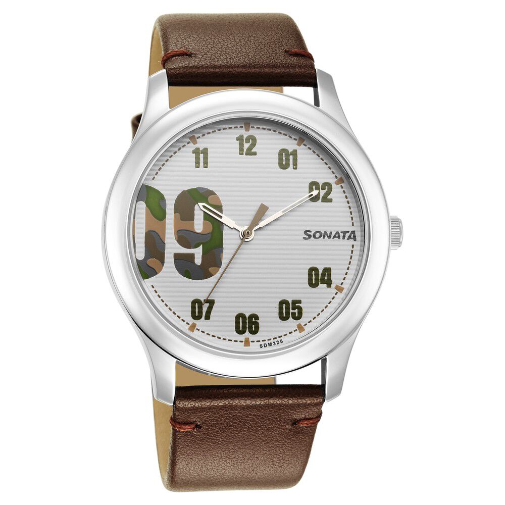 Sonata Quartz Analog with Date Grey Dial Leather Strap Watch for Men