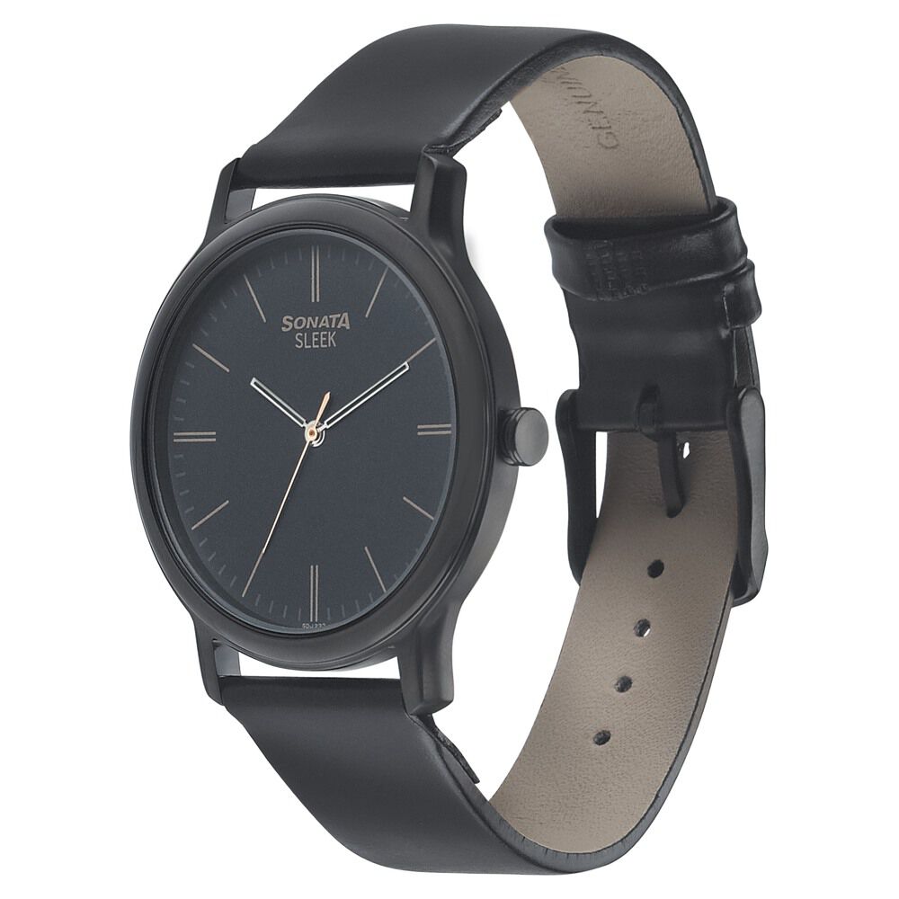 Buy Sonata Poze Quartz Analog Black Dial Pu Leather Strap Watch for Women  (Medium) online