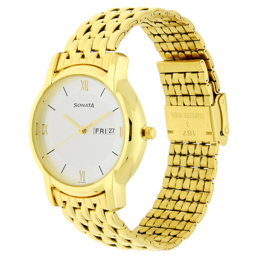 Buy Sonata Free Size White Dial Gold Strap Analog Watch For Men -  (7987YM05) Online at Best Prices in India - JioMart.