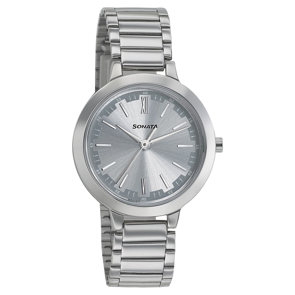 Buy Online Sonata Steel Daisies Silver Dial Women Watch With Stainless Steel Strap nr8141sm02 Sonata