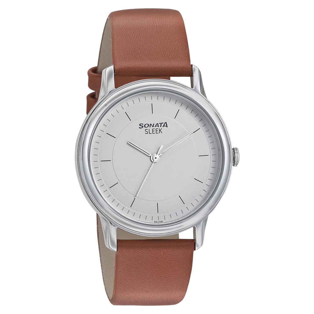 Buy Online Sonata Quartz Analog White Dial Leather Strap Watch for Men np7128sl03 Sonata