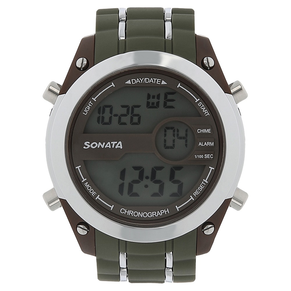 Buy Online SF Digital Dial Green Plastic Strap Watch for Men ns77034pp02 Sonata