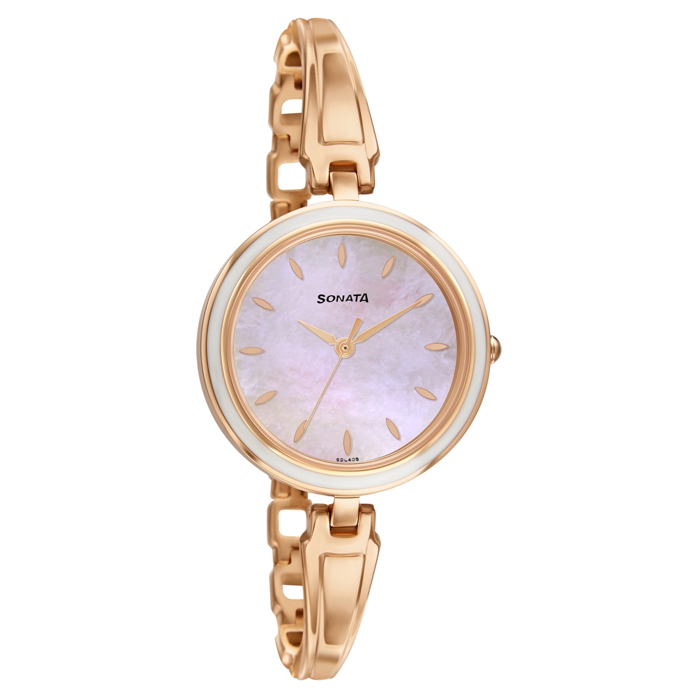 Buy Online Sonata Wedding Mother of Pearl Dial Women Watch With Metal Strap nr8166wm01 Sonata