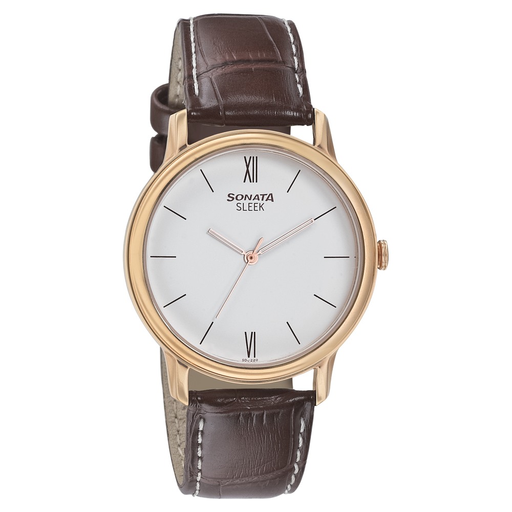 Sonata Quartz Analog White Dial Leather Strap Watch for Men