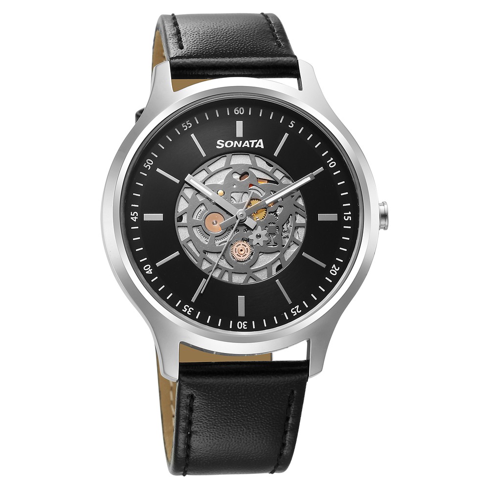 Sonata Aspire Quartz Analog Silver Dial Leather Strap Watch for Men