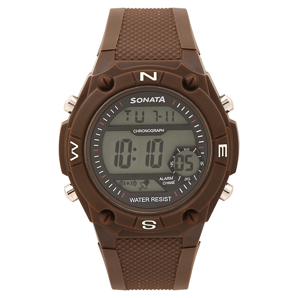 Buy Online SF Digital Dial Brown Plastic Strap Watch for Men nr77033pp02 Sonata