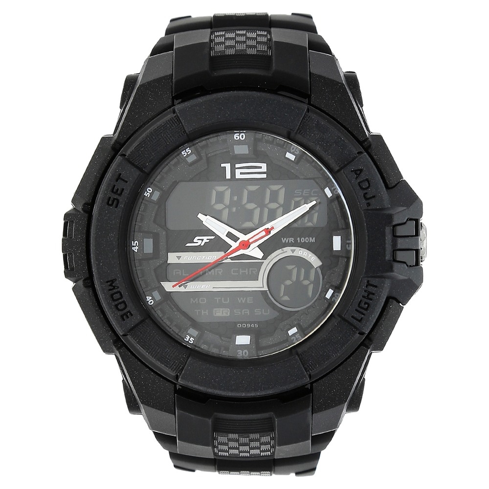 Buy Online SF Quartz Analog Digital Black Dial Plastic Strap Watch for Men np77027pp01 Sonata