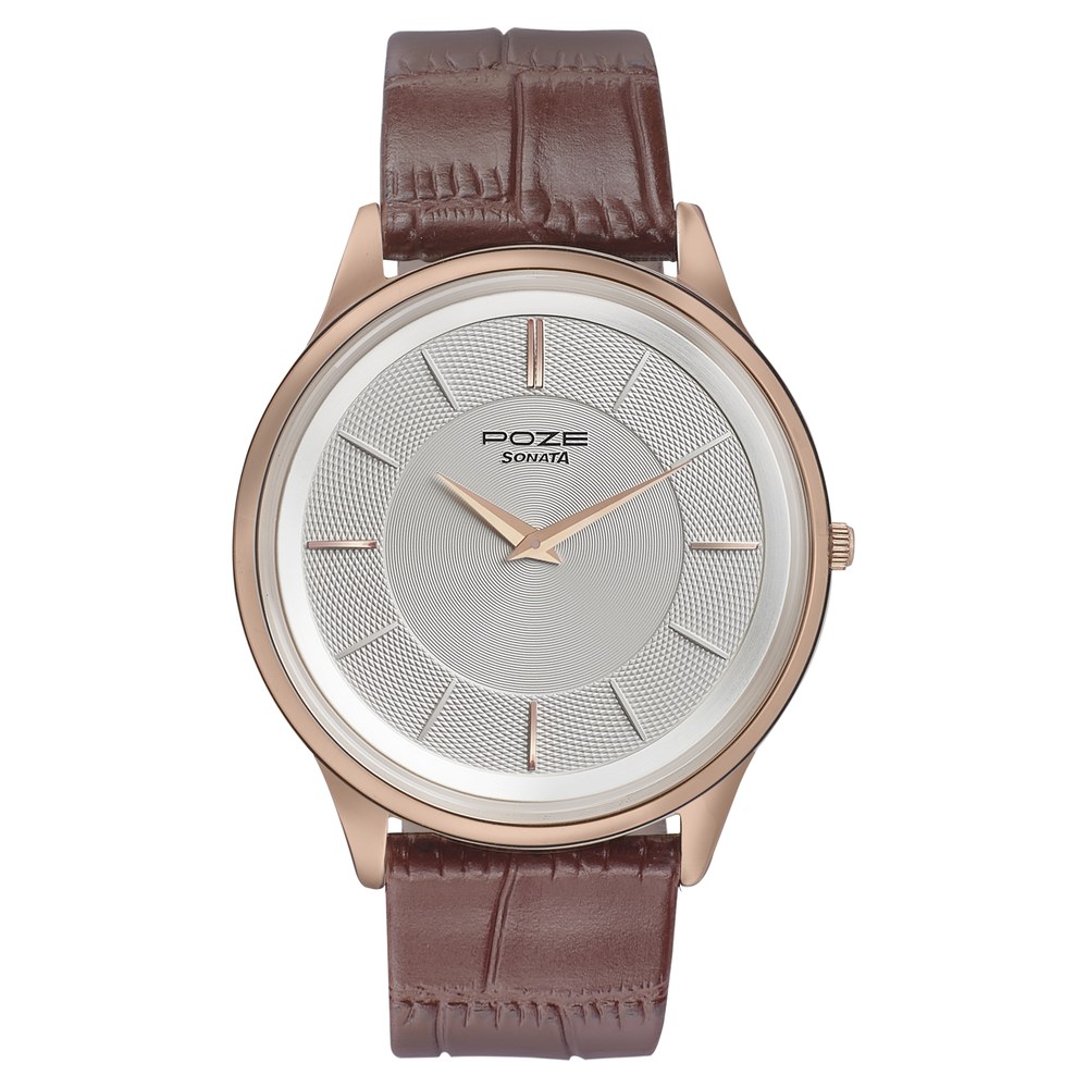 Sonata Knot White Dial Leather Strap Watch for Men