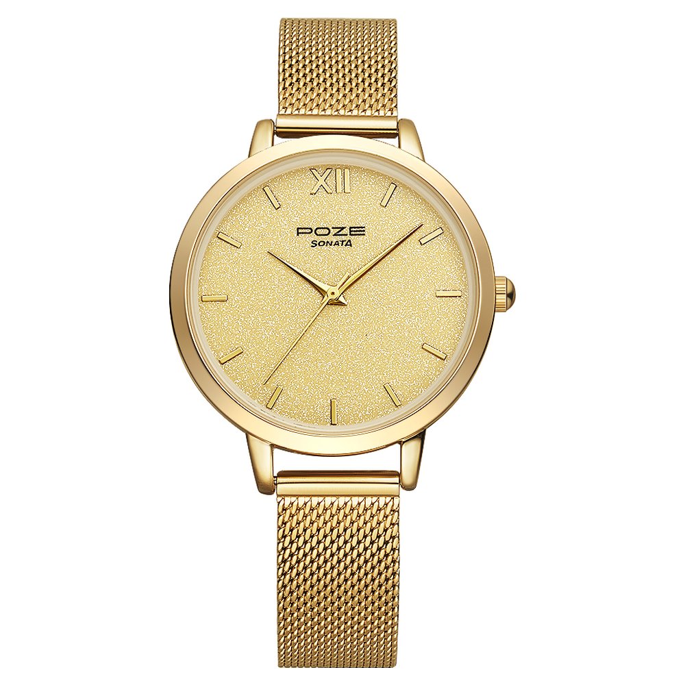 Buy Online Sonata Quartz Analog Golden Dial Metal Strap Watch for Couple -  np10138925ym01p | Titan