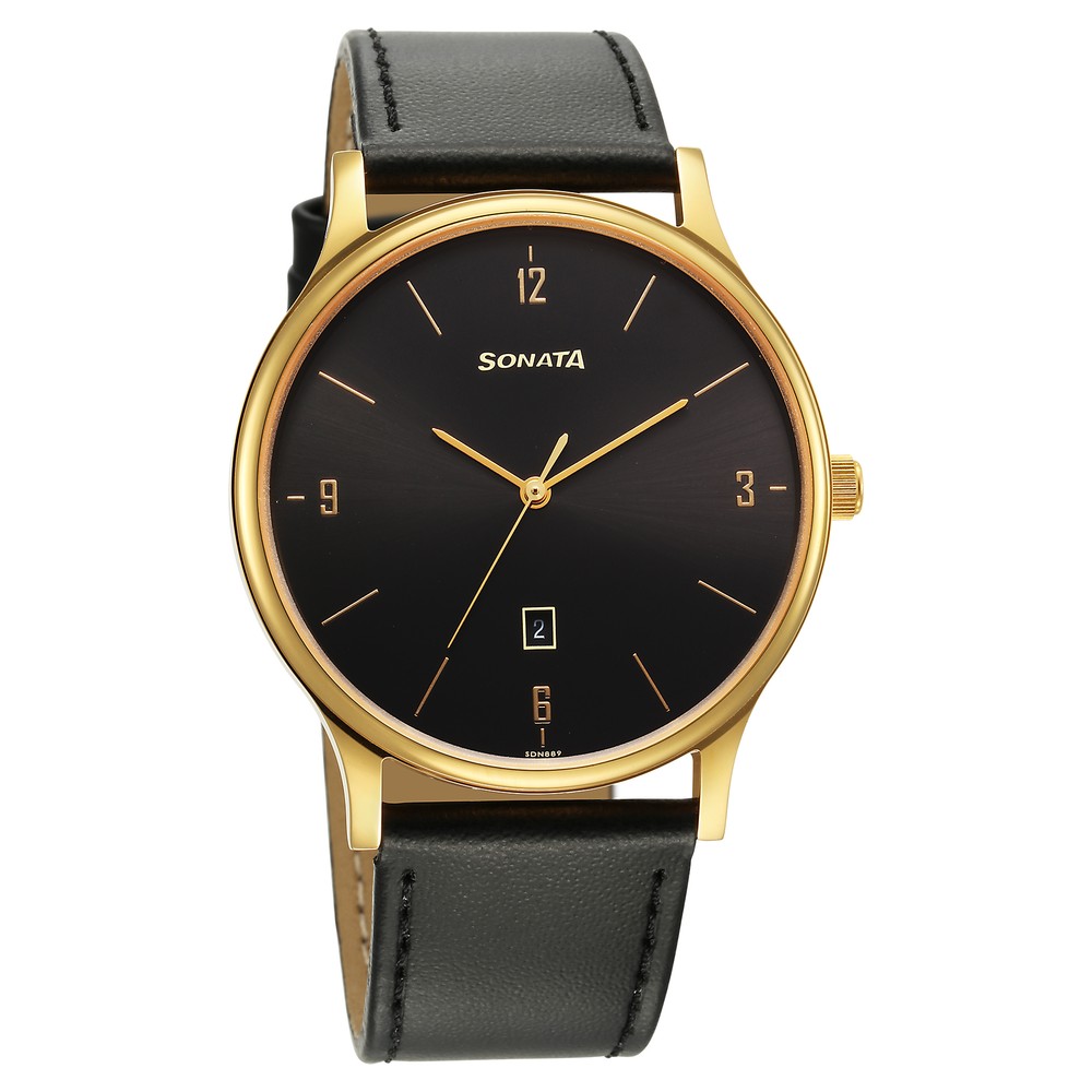 Sonata Quartz Analog Black Dial Leather Strap Watch for Couple