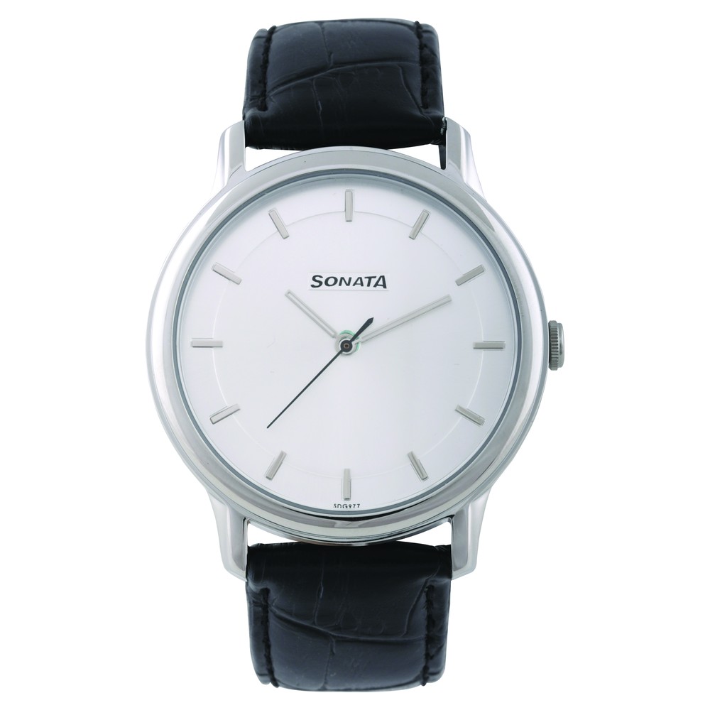 Buy Online Sonata Quartz Analog Silver Dial Leather Strap Watch for Men nn7128sl01 Sonata