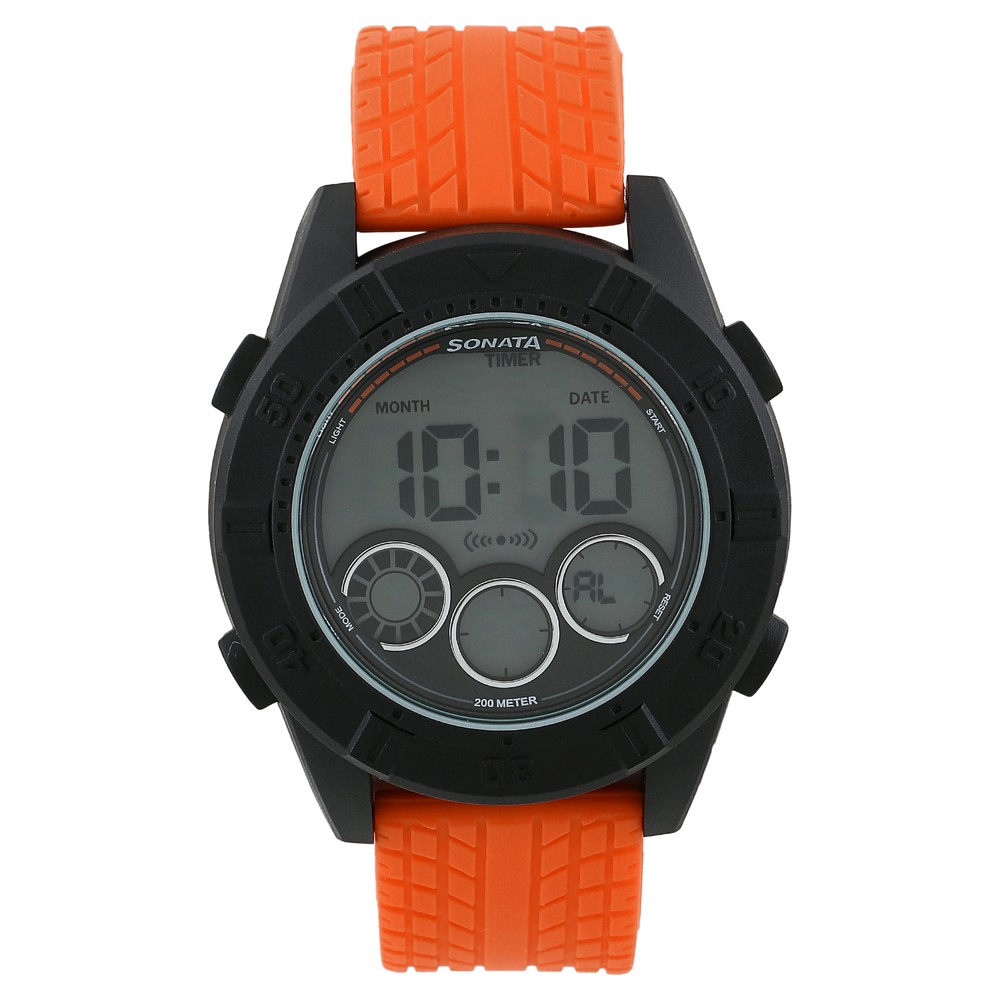 Buy Online SF Digital Dial Orange Plastic Strap Watch for Men 77038pp03 Sonata